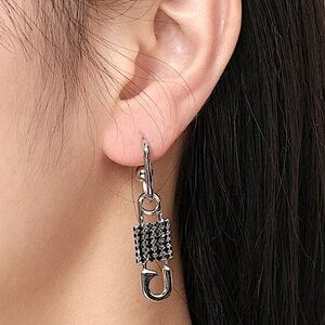 Safety Pin White GP Zircon Drop Minimalist Earrings